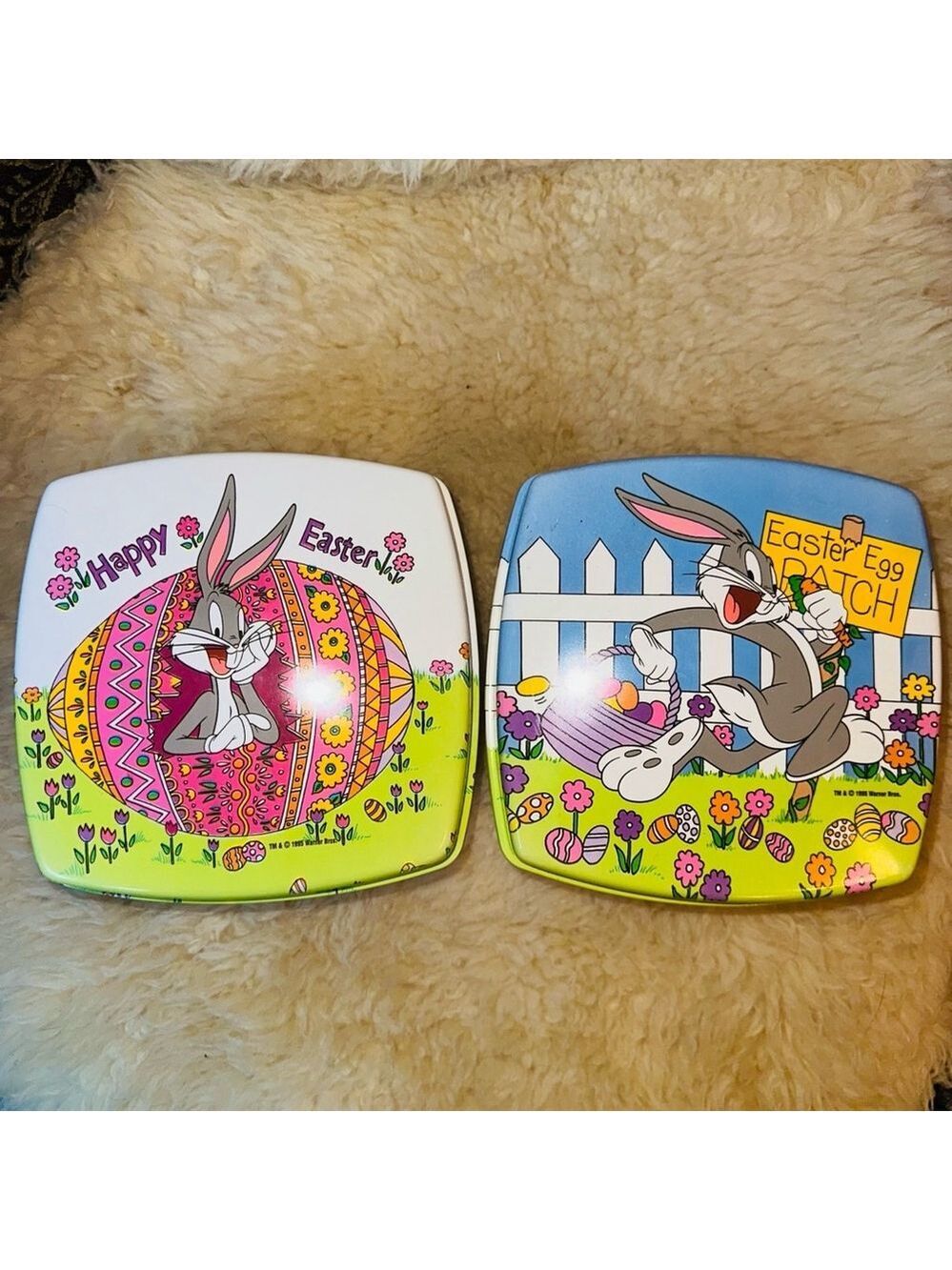 Vintage 1995 Warner Bros Bug Bunny Easter Theme Plastic Storage Boxes Set Of 2